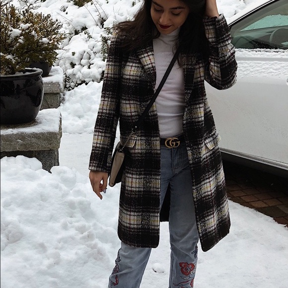 Warm Checkered Pea Coat - Picture 2 of 7